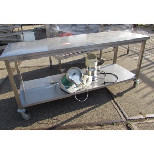 Werktafel RVS, met onderblad, verrijdbaar, occasion
