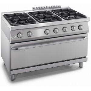 Kooktafel ATA 6-pits + gasoven 2/1 GN + deur (power branders)